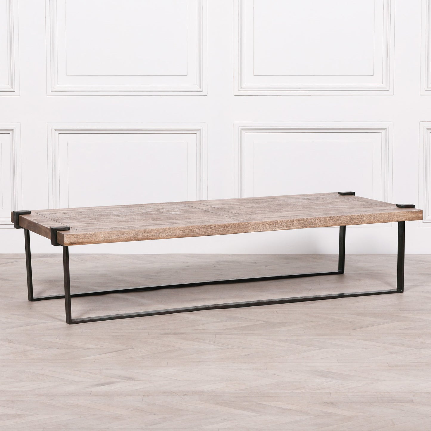 Rustic Industrial Wrought Iron Coffee Table with Mango Wood Top