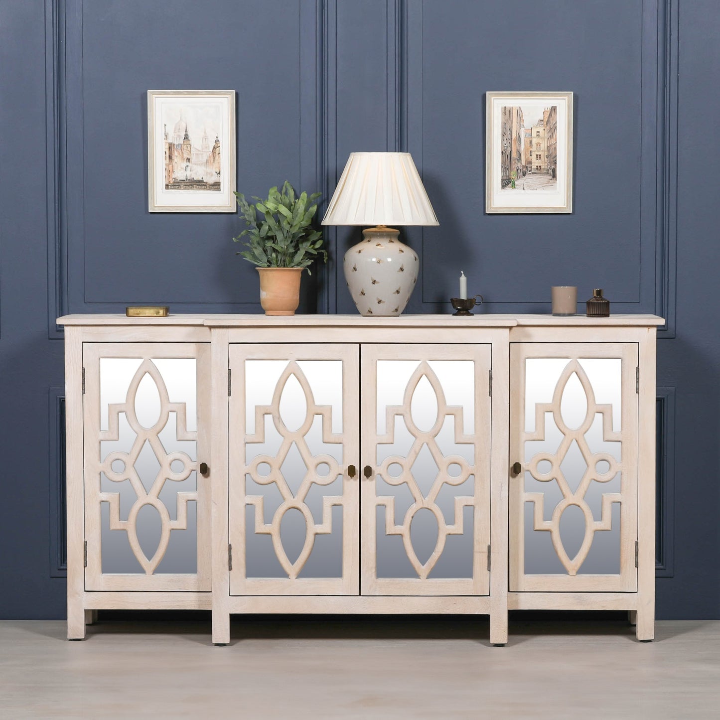 Maison Reproductions Wooden 4 Door Mirrored Breakfront Sideboard - KFA564
