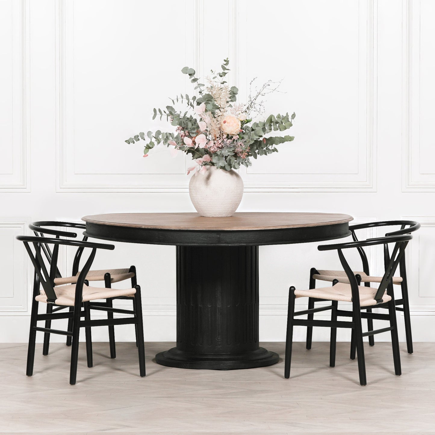 Maison Reproductions Black Wooden Round Column Dining Table - KFA752 - White Bear Furnishings