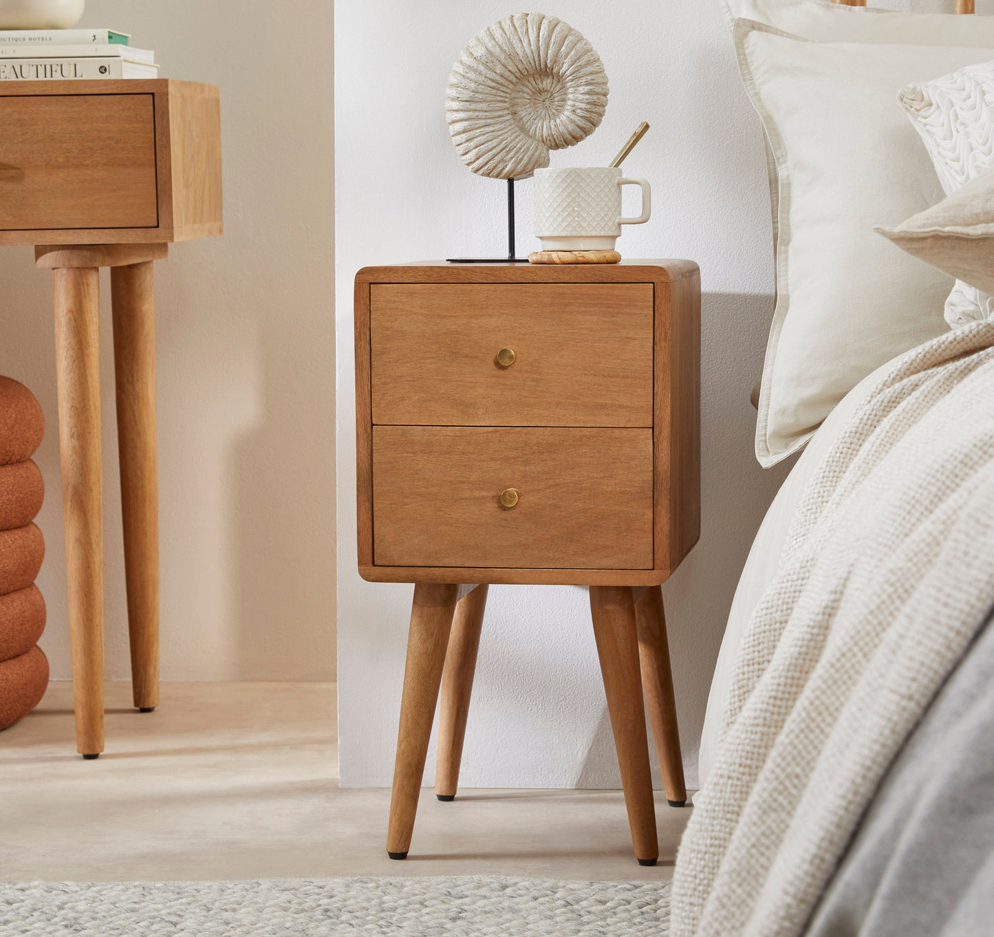 Fishe & Lilly Scandinavian Light Walnut Logan Narrow Bedside Table