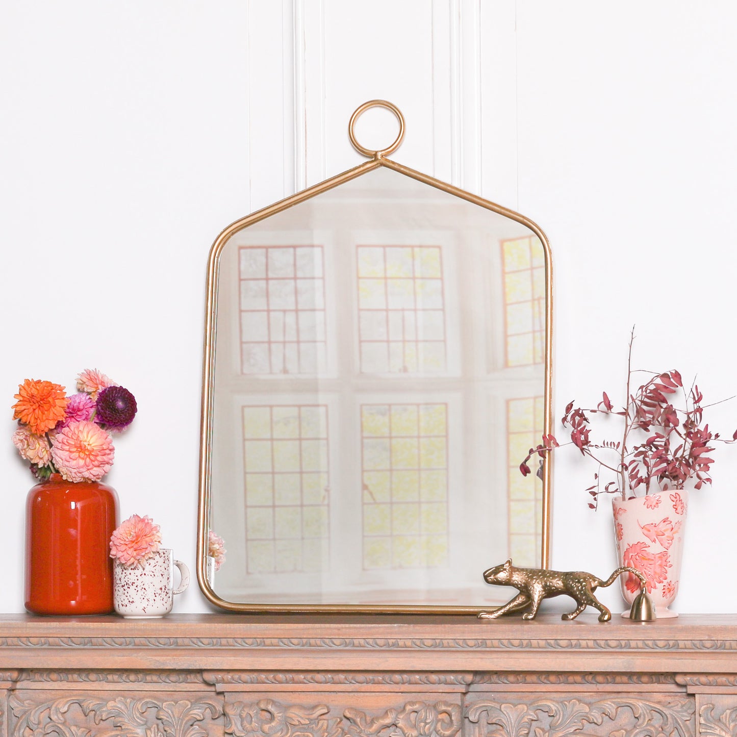 Gold Rectangular Hook Wall Mirror - MWA094