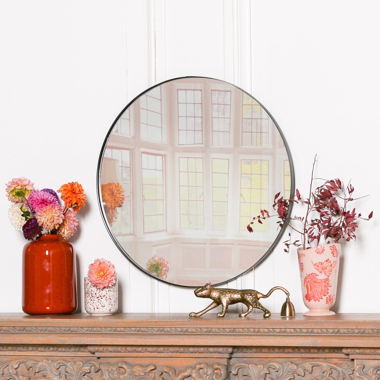 50cm Black Round Wall Mirror - MWA095