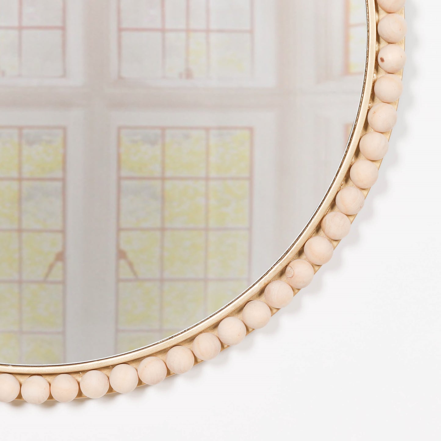 Round Wooden Beaded Gold Framed Wall Mirror - MWA658