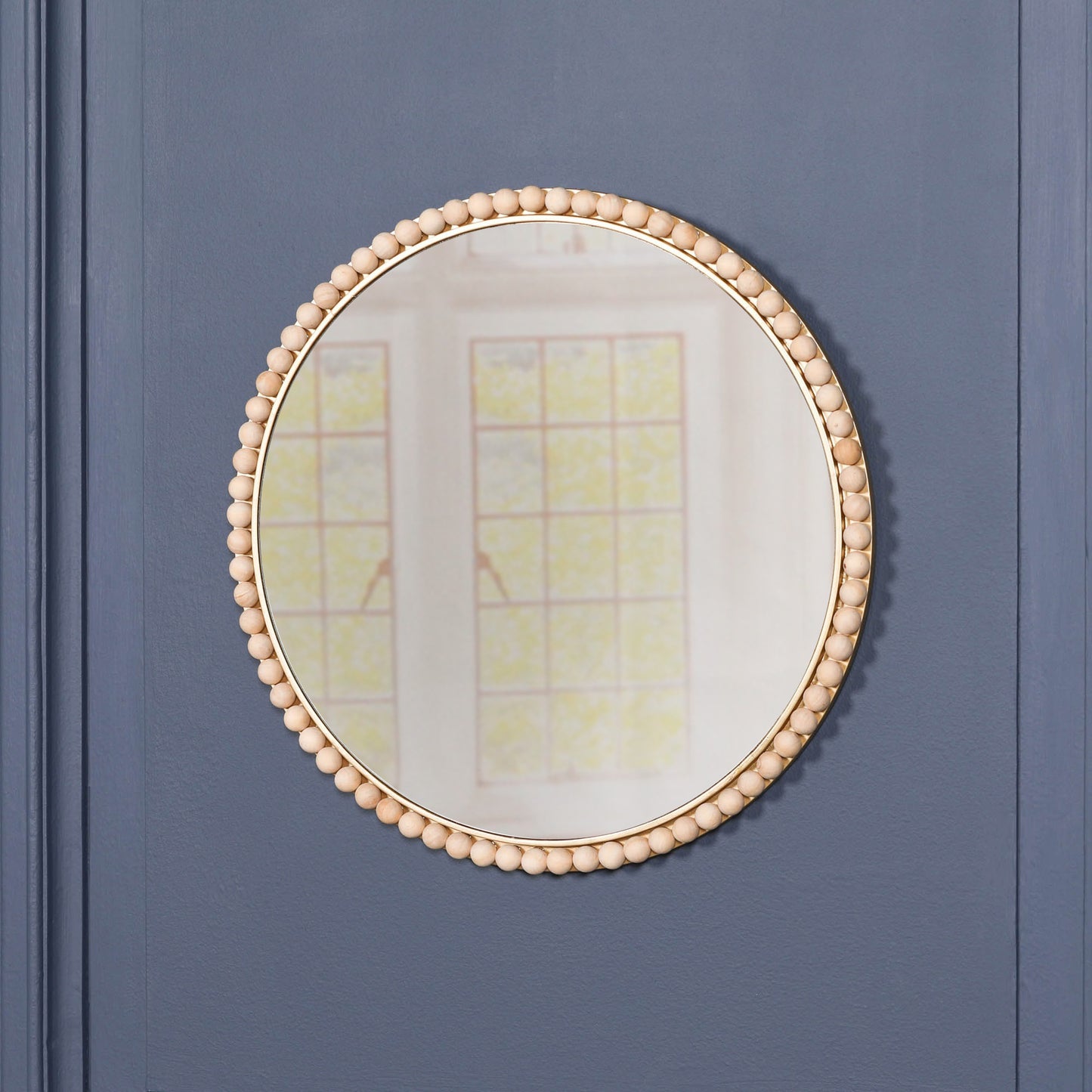 Round Wooden Beaded Gold Framed Wall Mirror - MWA658