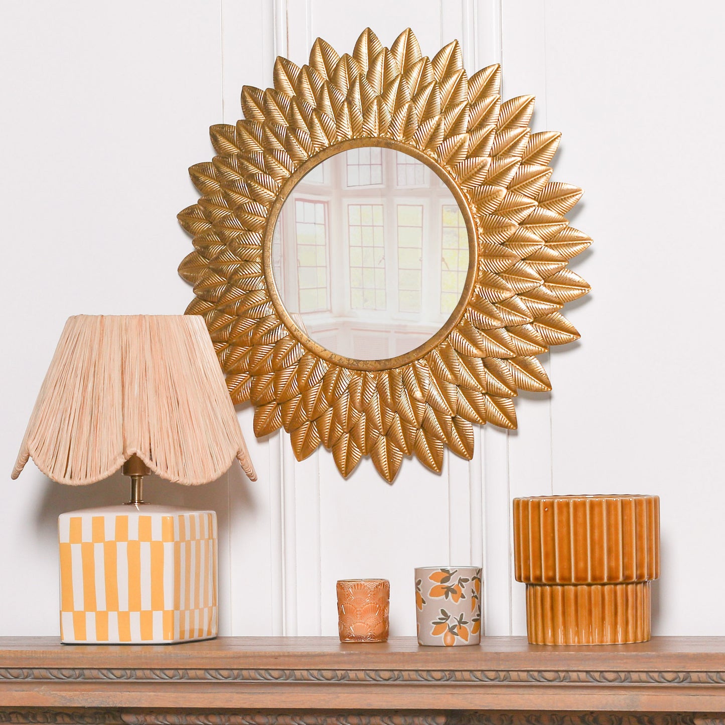Handcrafted Round 48cm Sunflower Metal Wall Mirror - MWA809 - White Bear Furnishings