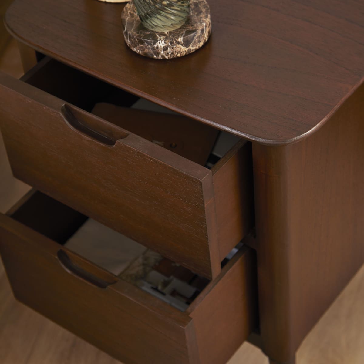 Fishe & Lilly Norway Walnut Wooden Bedside Table - White Bear Furnishings