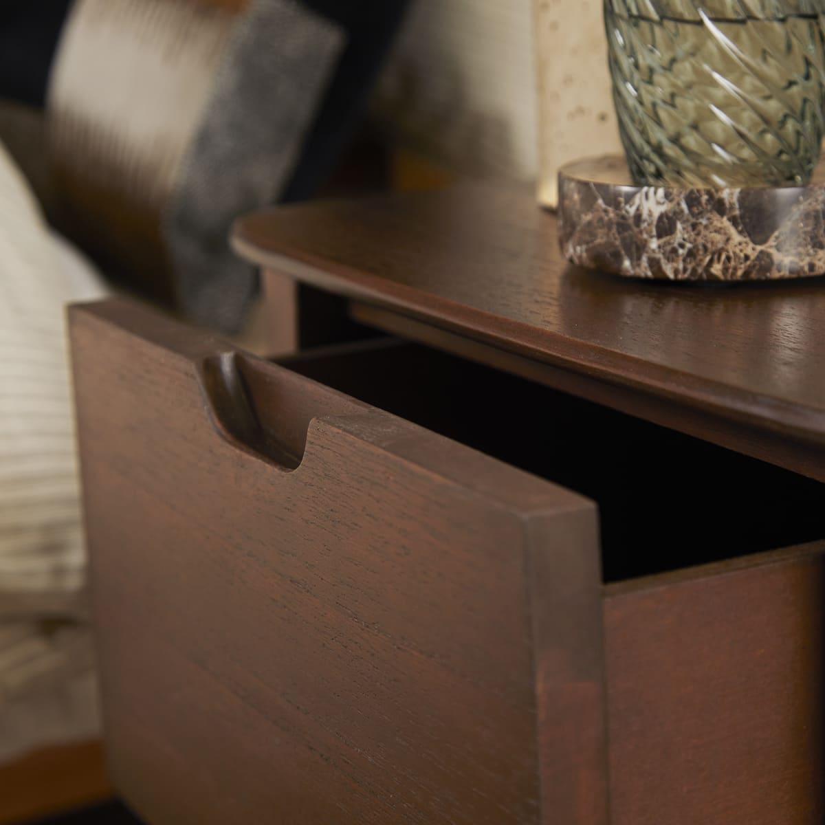 Fishe & Lilly Norway Walnut Wooden Bedside Table - White Bear Furnishings