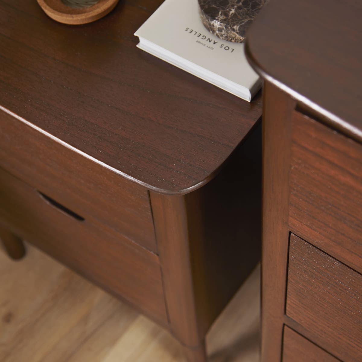 Fishe & Lilly Norway Walnut Wooden Bedside Table - White Bear Furnishings
