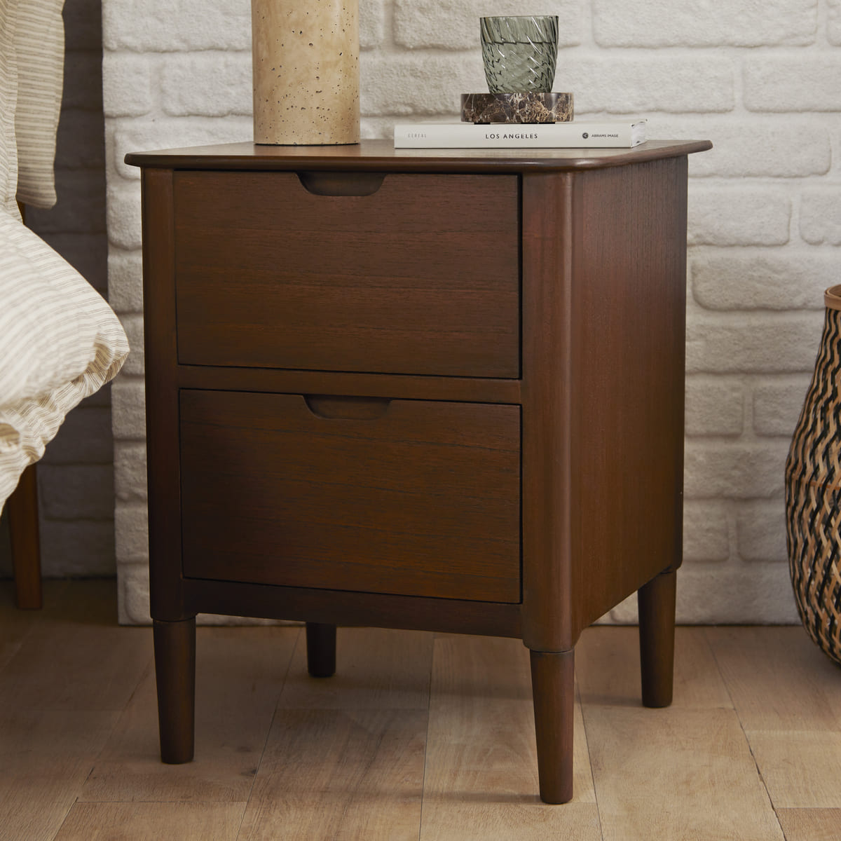 Fishe & Lilly Norway Walnut Wooden Bedside Table - White Bear Furnishings