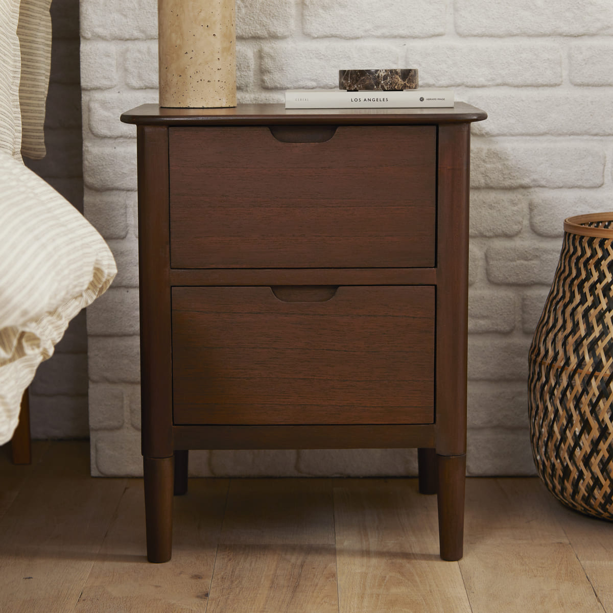 Fishe & Lilly Norway Walnut Wooden Bedside Table - White Bear Furnishings