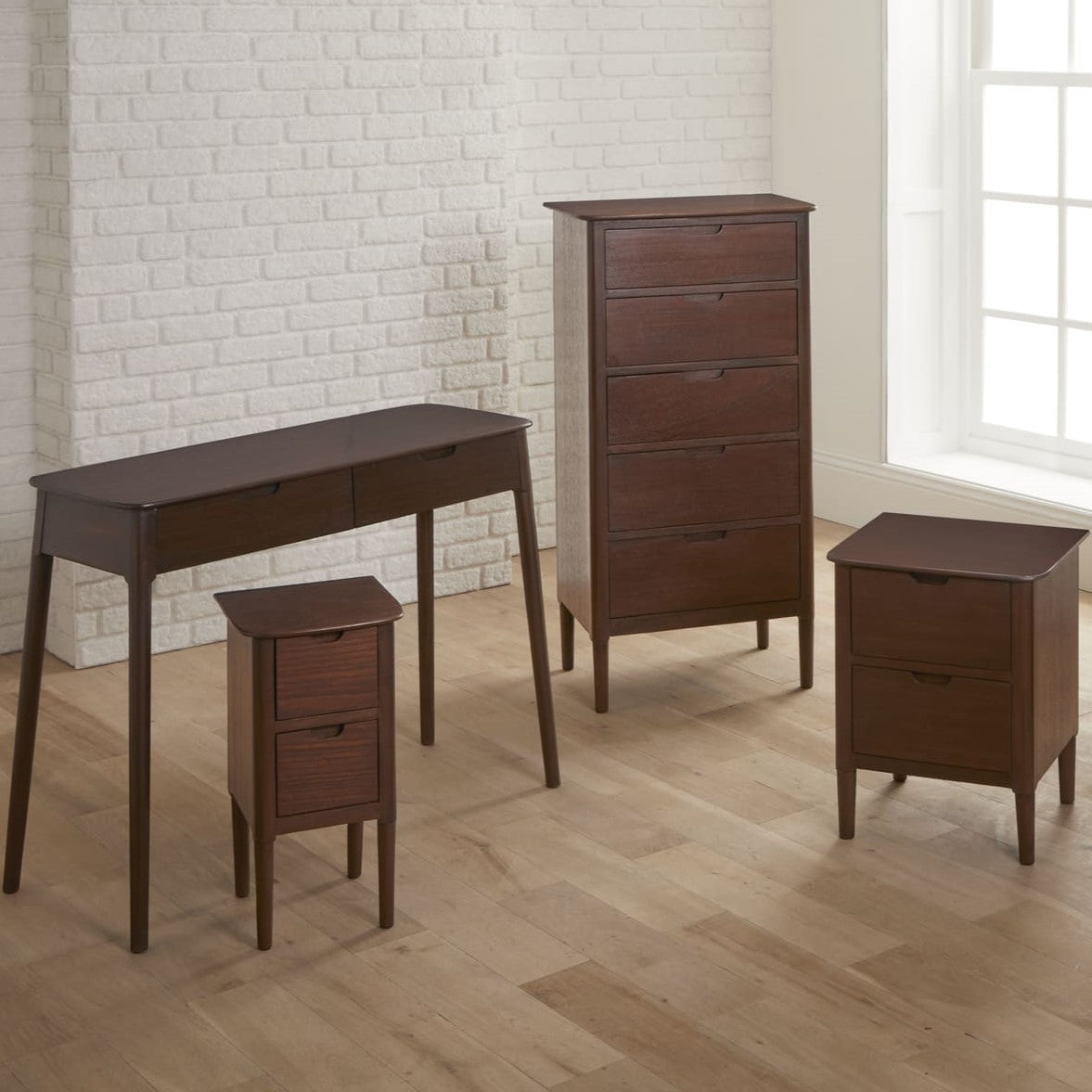 Fishe & Lilly Norway Narrow Walnut Bedside Table - White Bear Furnishings