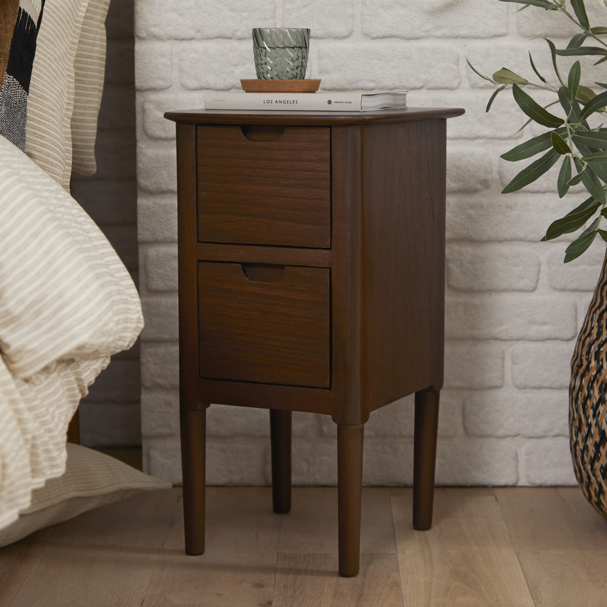 Fishe & Lilly Norway Narrow Walnut Bedside Table - White Bear Furnishings