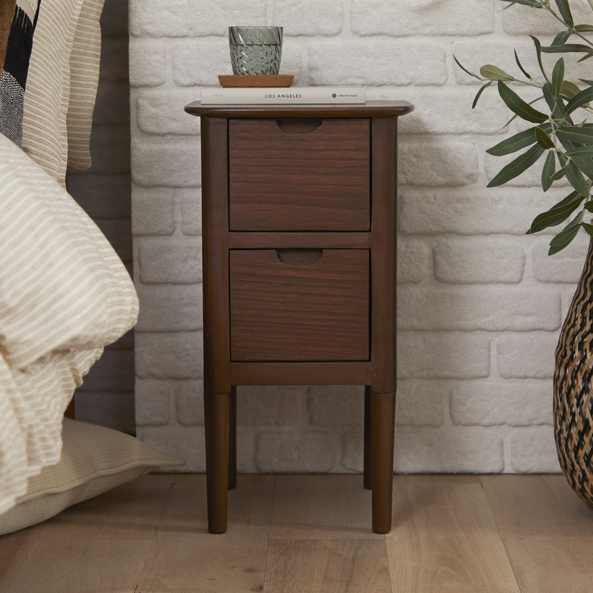 Fishe & Lilly Norway Narrow Walnut Bedside Table - White Bear Furnishings