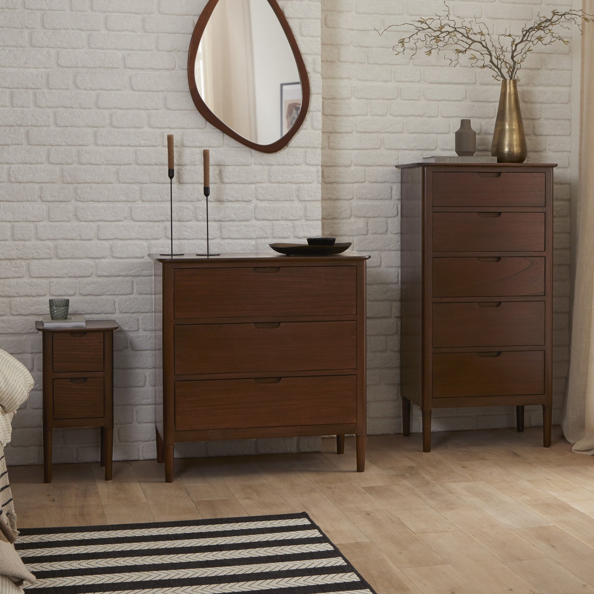 Fishe & Lilly Norway Narrow Walnut Bedside Table - White Bear Furnishings