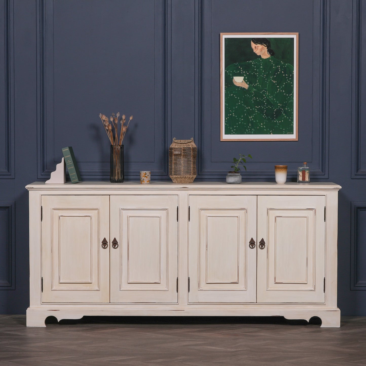 Maison Reproductions Distressed Aged White Brush Painted Classical Sideboard - OWF50