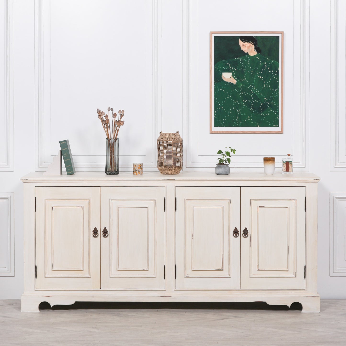 Maison Reproductions Distressed Aged White Brush Painted Classical Sideboard - OWF50