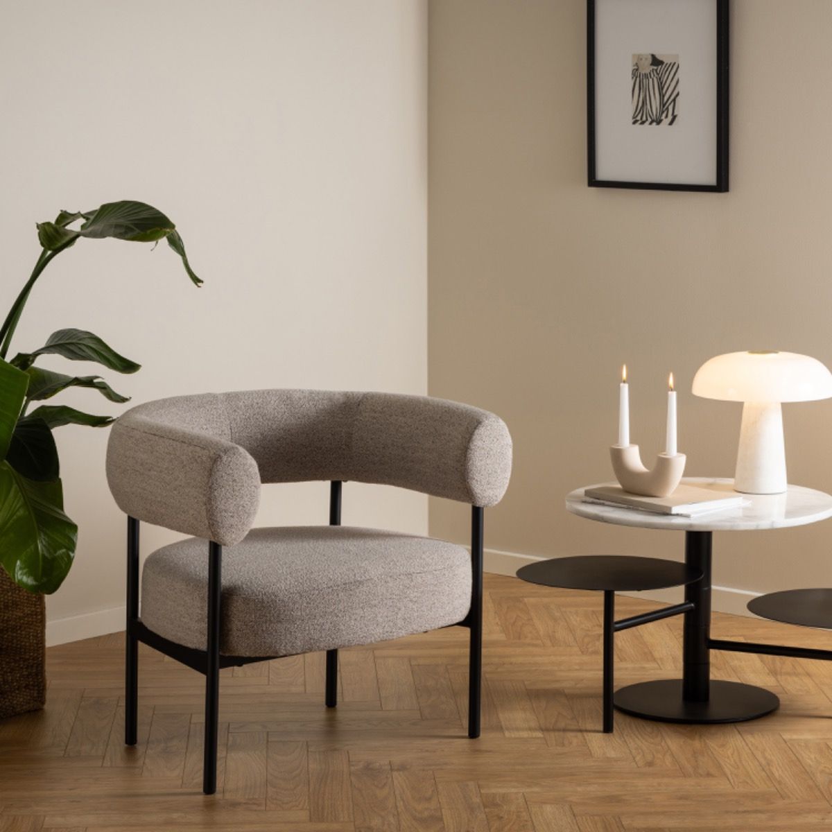 Curved Oakfield Armchair Accent Chair in Beige - GFT