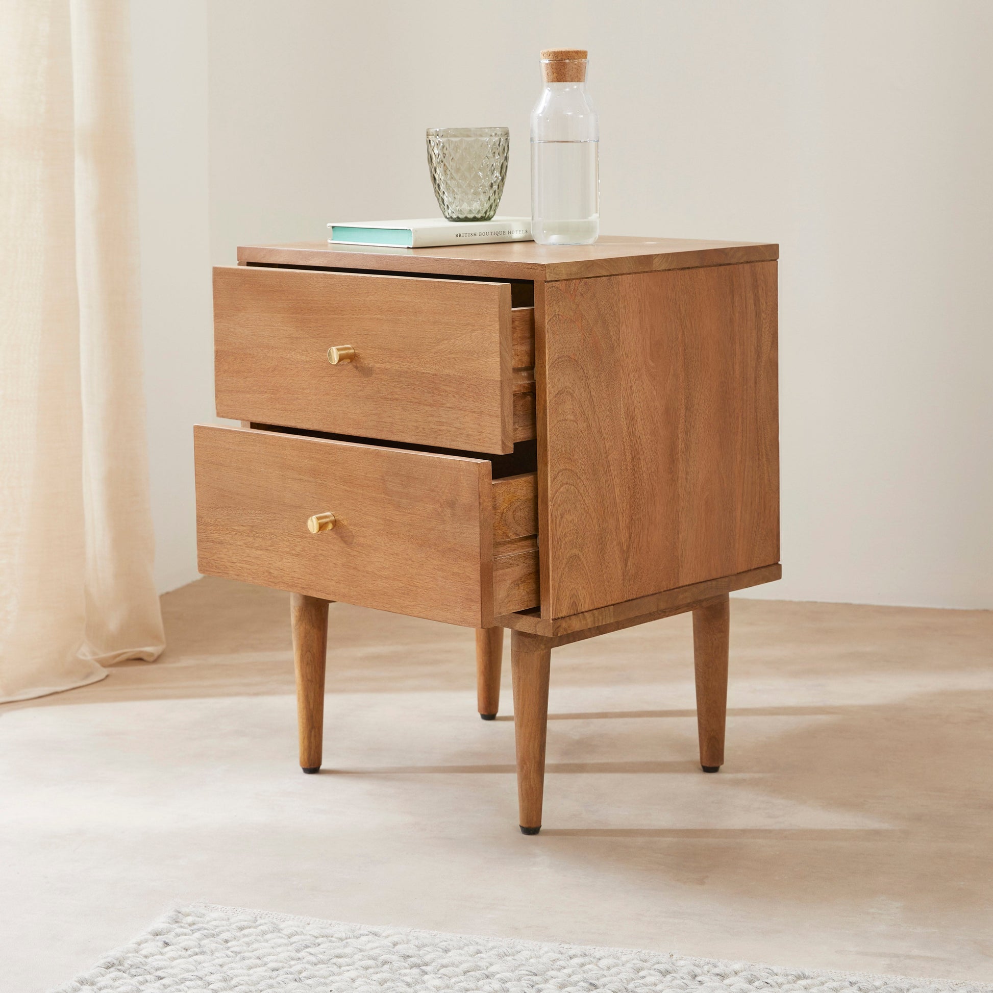 Fishe & Lilly Scandinavian Light Walnut Oslo Bedside Table - White Bear Furnishings