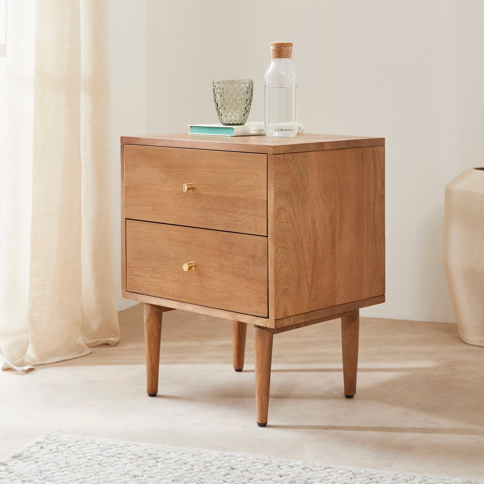 Fishe & Lilly Scandinavian Light Walnut Oslo Bedside Table - White Bear Furnishings