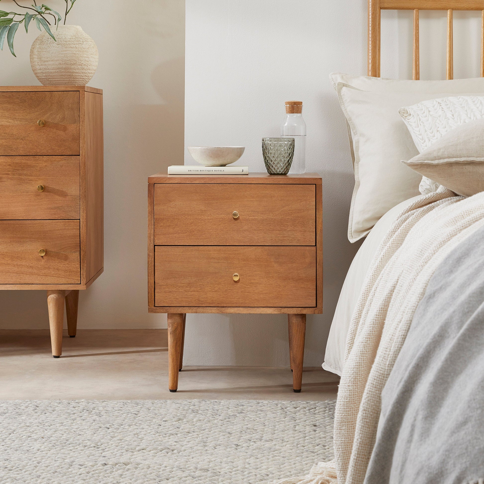 Fishe & Lilly Scandinavian Light Walnut Oslo Bedside Table - White Bear Furnishings