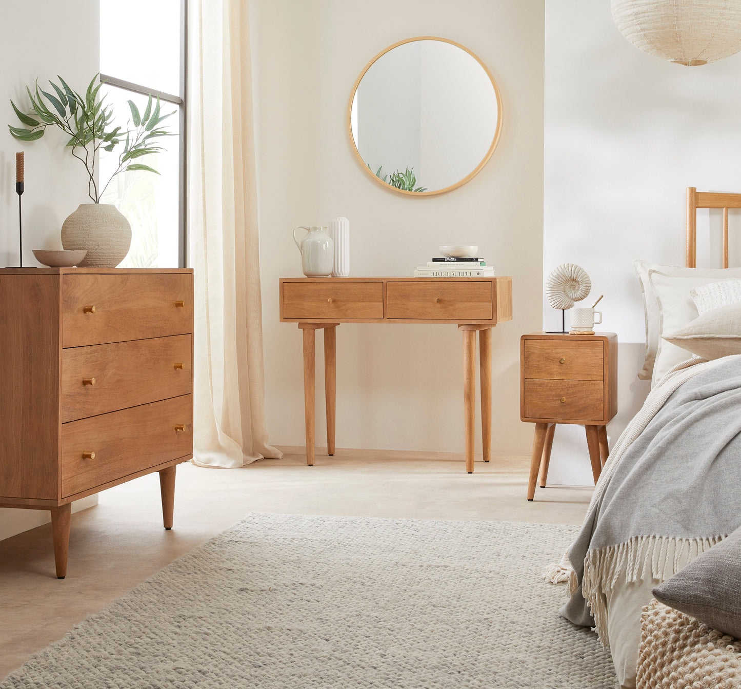 Fishe & Lilly Scandinavian Light Walnut Logan Narrow Bedside Table