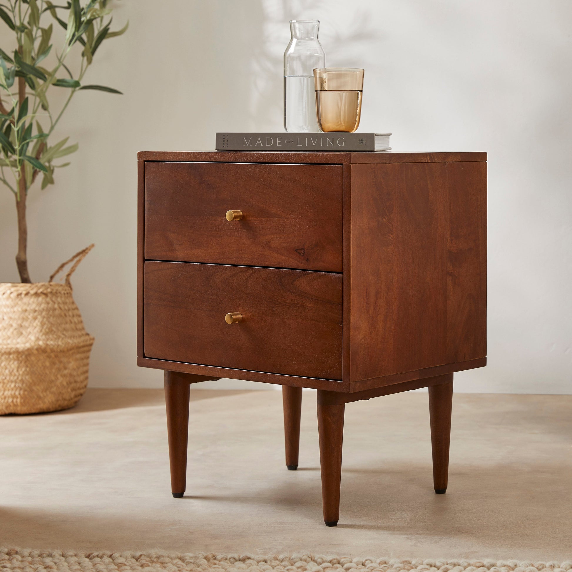 Fishe & Lilly Scandinavian Walnut Oslo Bedside Table - White Bear Furnishings