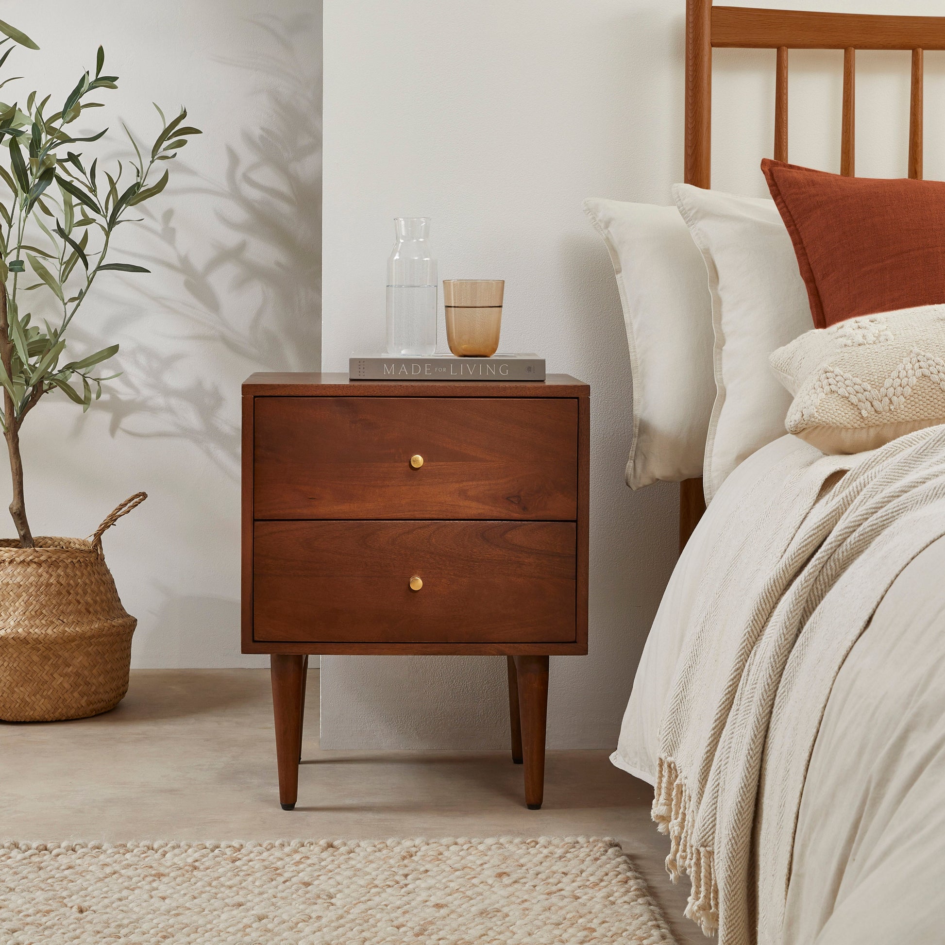 Fishe & Lilly Scandinavian Walnut Oslo Bedside Table - White Bear Furnishings