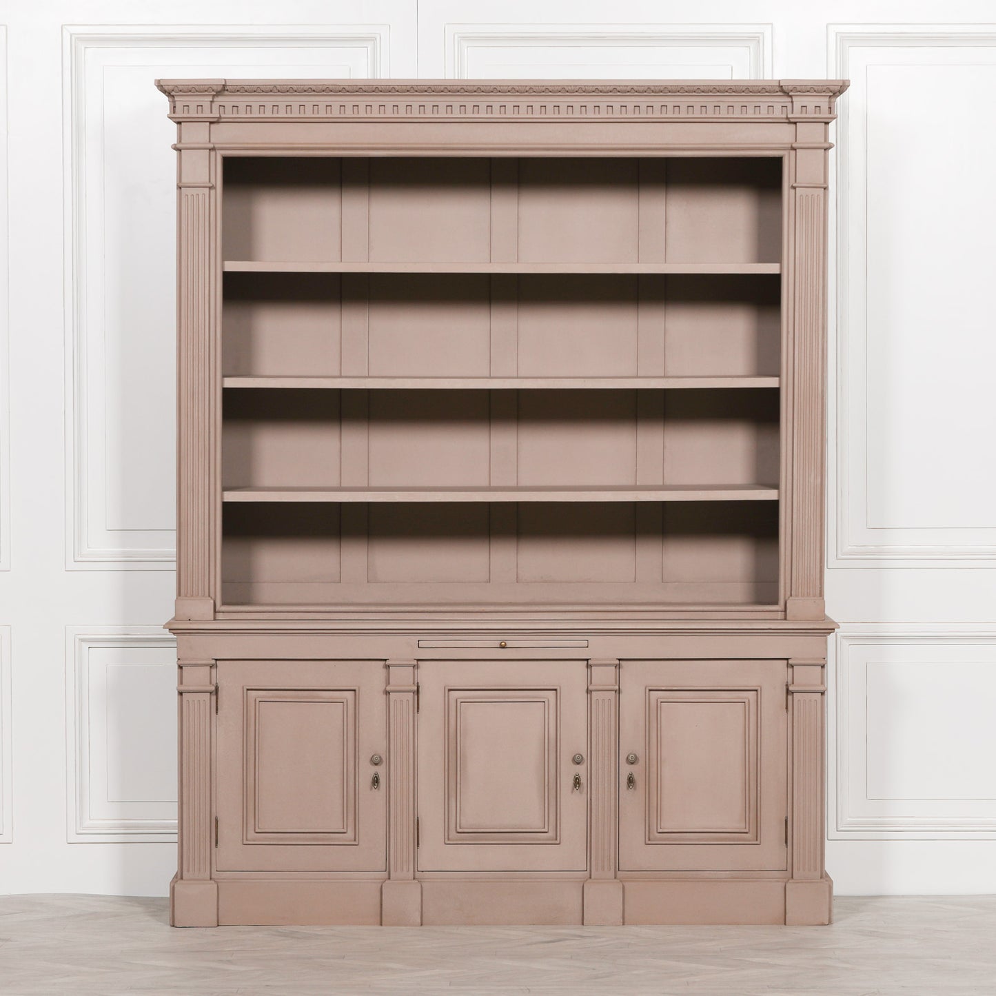 Handcrafted Taupe Painted Mahogany Bookcase Display Cabinet - PFA82