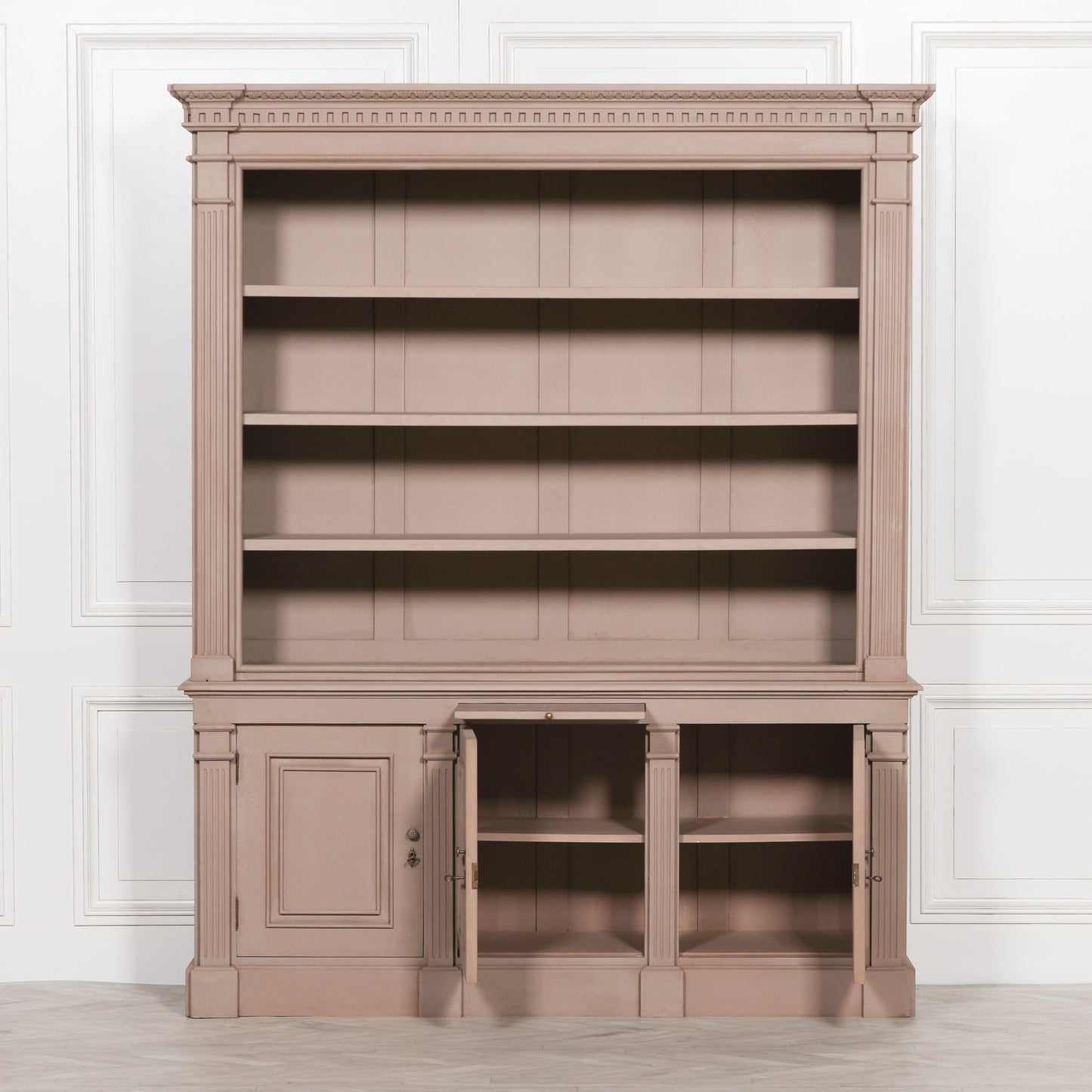 Handcrafted Taupe Painted Mahogany Bookcase Display Cabinet - PFA82
