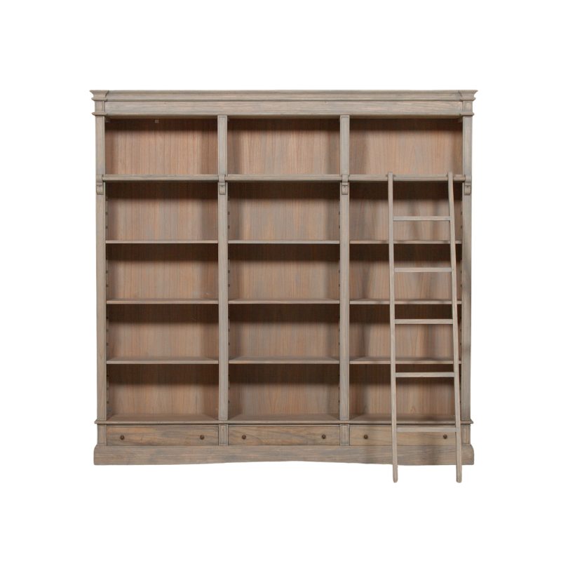 Handcrafted Large Rustic White Cedar Bookcase with Ladder - WFA51