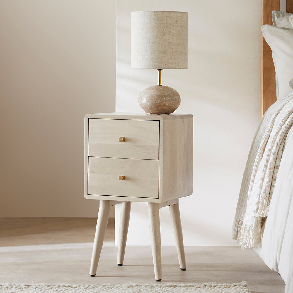 Fishe & Lilly Scandinavian White Oak Logan Narrow Bedside Table - White Bear Furnishings