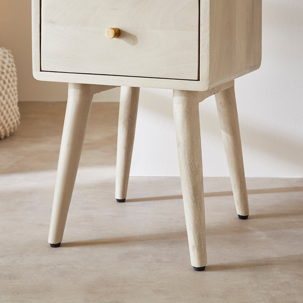 Fishe & Lilly Scandinavian White Oak Logan Narrow Bedside Table - White Bear Furnishings