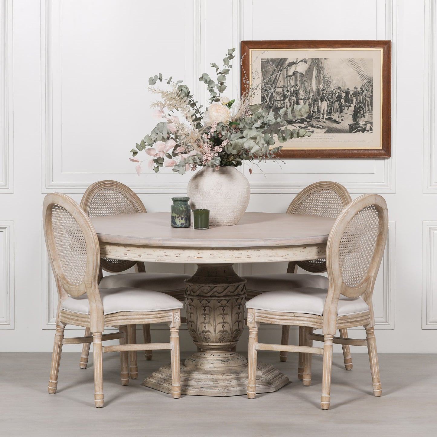 Maison Reproductions Heavy Distressed 145cm Round Dining Table - WDT07