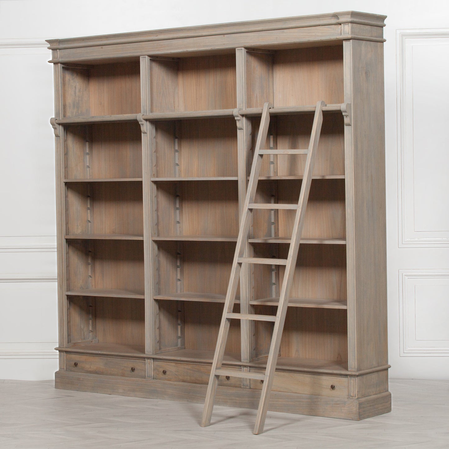 Handcrafted Large Rustic White Cedar Bookcase with Ladder - WFA51