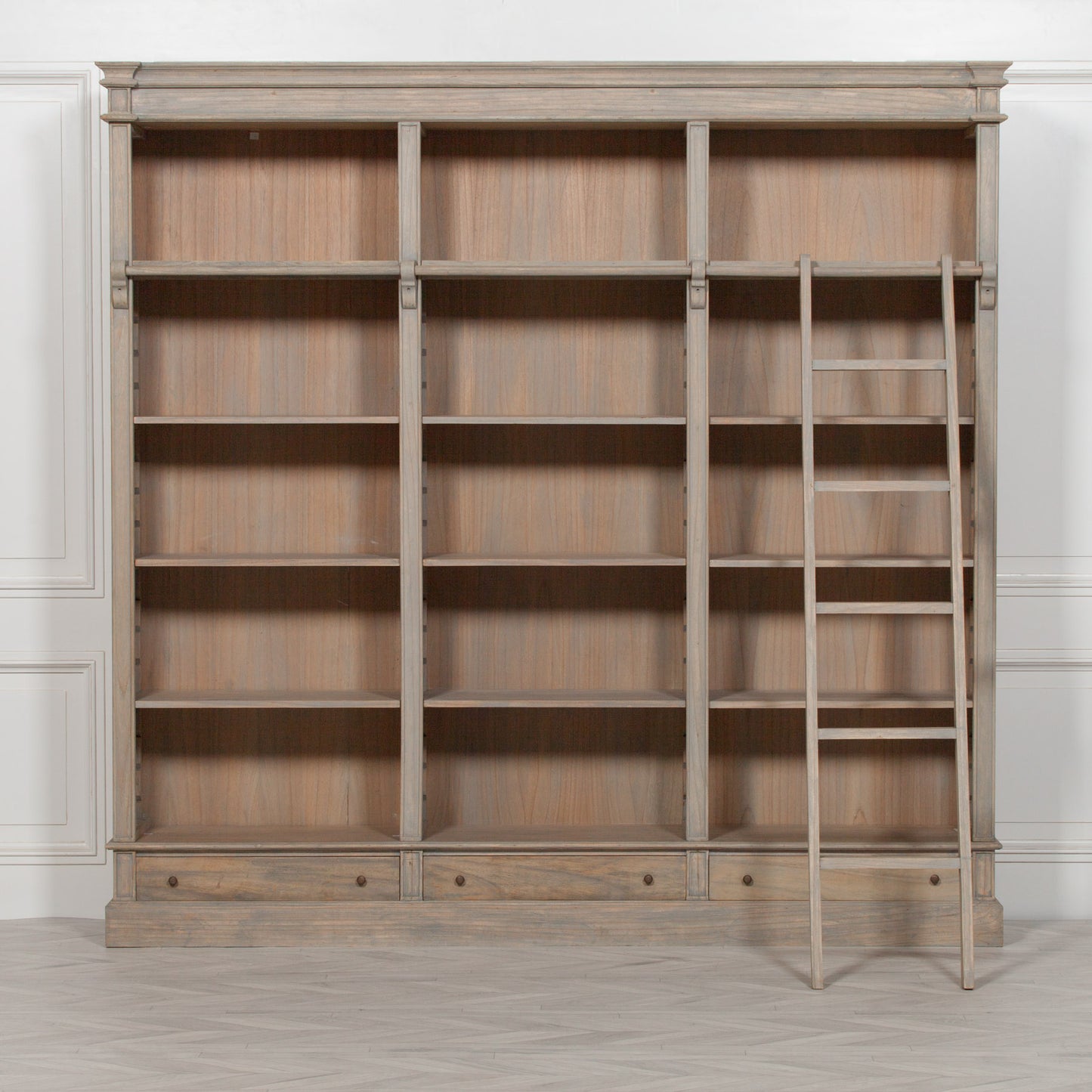 Handcrafted Large Rustic White Cedar Bookcase with Ladder - WFA51