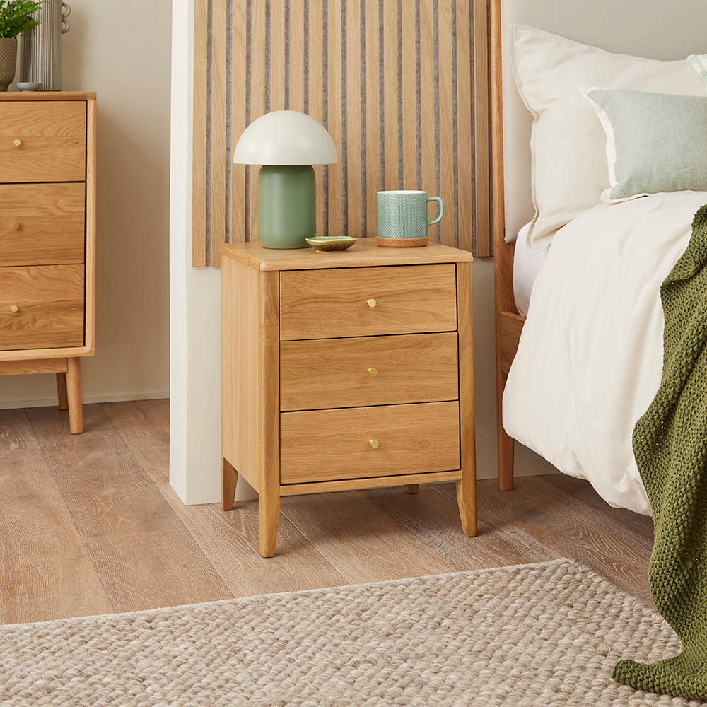 Fishe & Lilly Wright Oak 3 Drawer Bedside Table - White Bear Furnishings