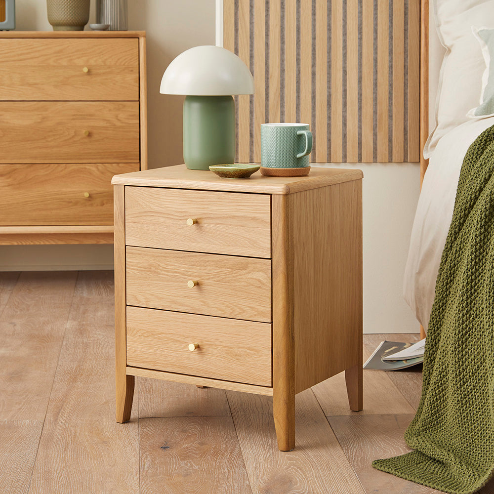 Fishe & Lilly Wright Oak 3 Drawer Bedside Table