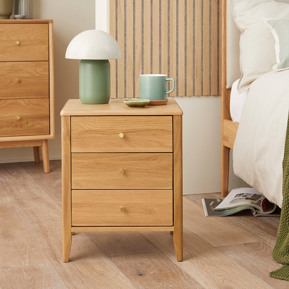 Fishe & Lilly Wright Oak 3 Drawer Bedside Table - White Bear Furnishings