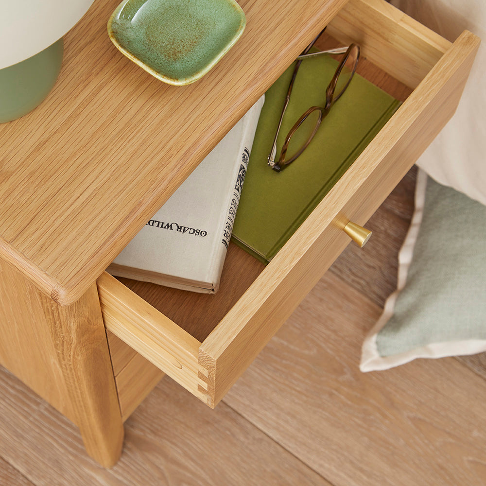Fishe & Lilly Wright Oak 3 Drawer Bedside Table