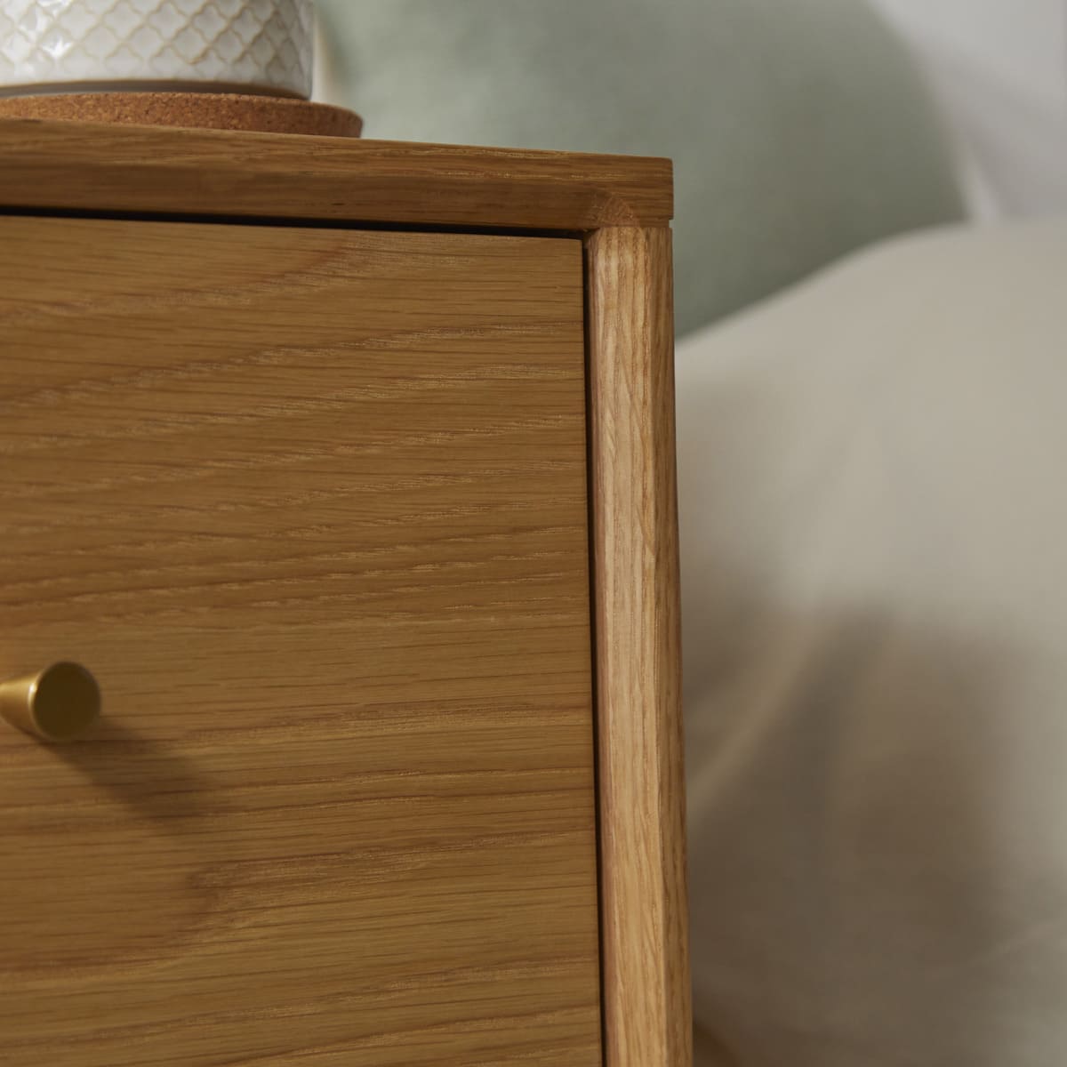 Fishe & Lilly Wright Narrow Oak Bedside Table - White Bear Furnishings