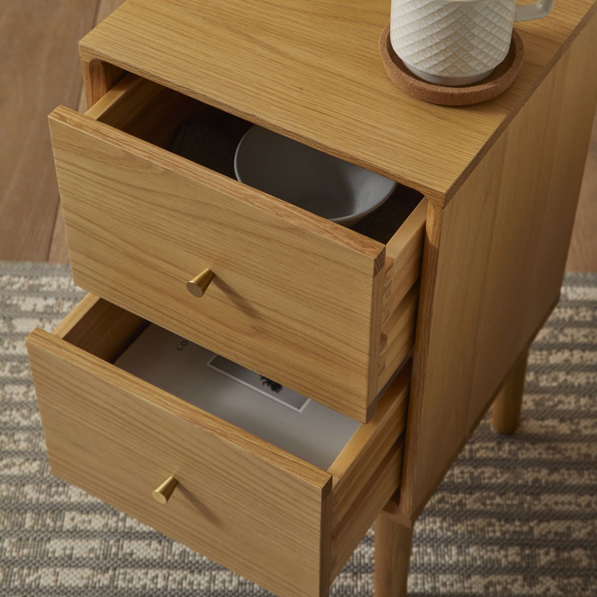 Fishe & Lilly Wright Narrow Oak Bedside Table - White Bear Furnishings