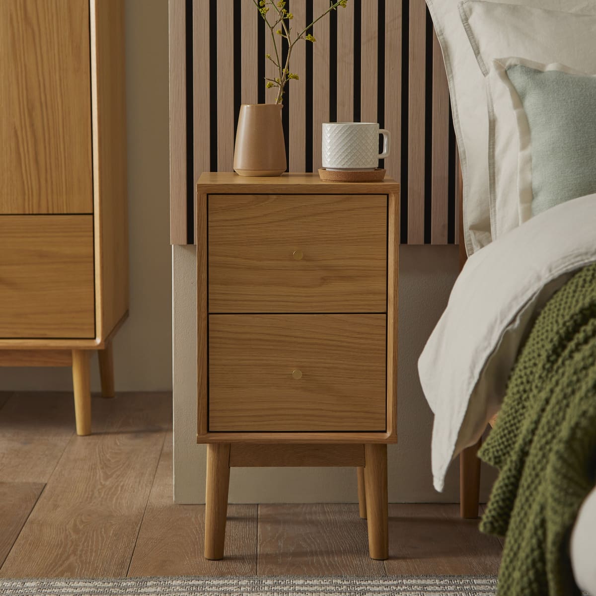 Fishe & Lilly Wright Narrow Oak Bedside Table - White Bear Furnishings