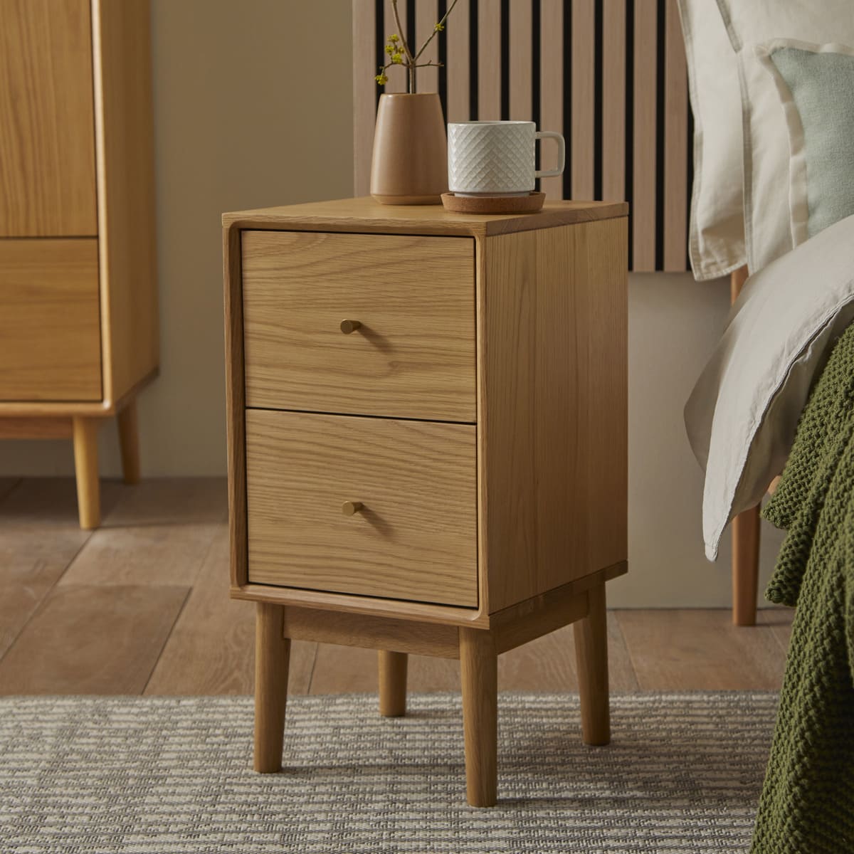 Fishe & Lilly Wright Narrow Oak Bedside Table - White Bear Furnishings
