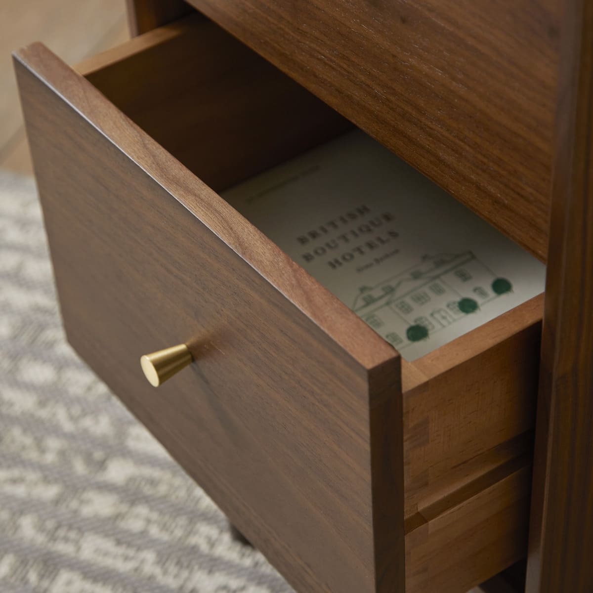 Fishe & Lilly Wright Narrow Walnut Bedside Table - White Bear Furnishings