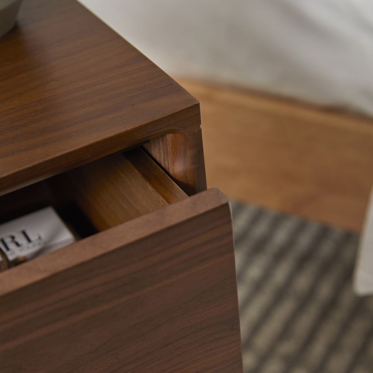 Fishe & Lilly Wright Narrow Walnut Bedside Table - White Bear Furnishings