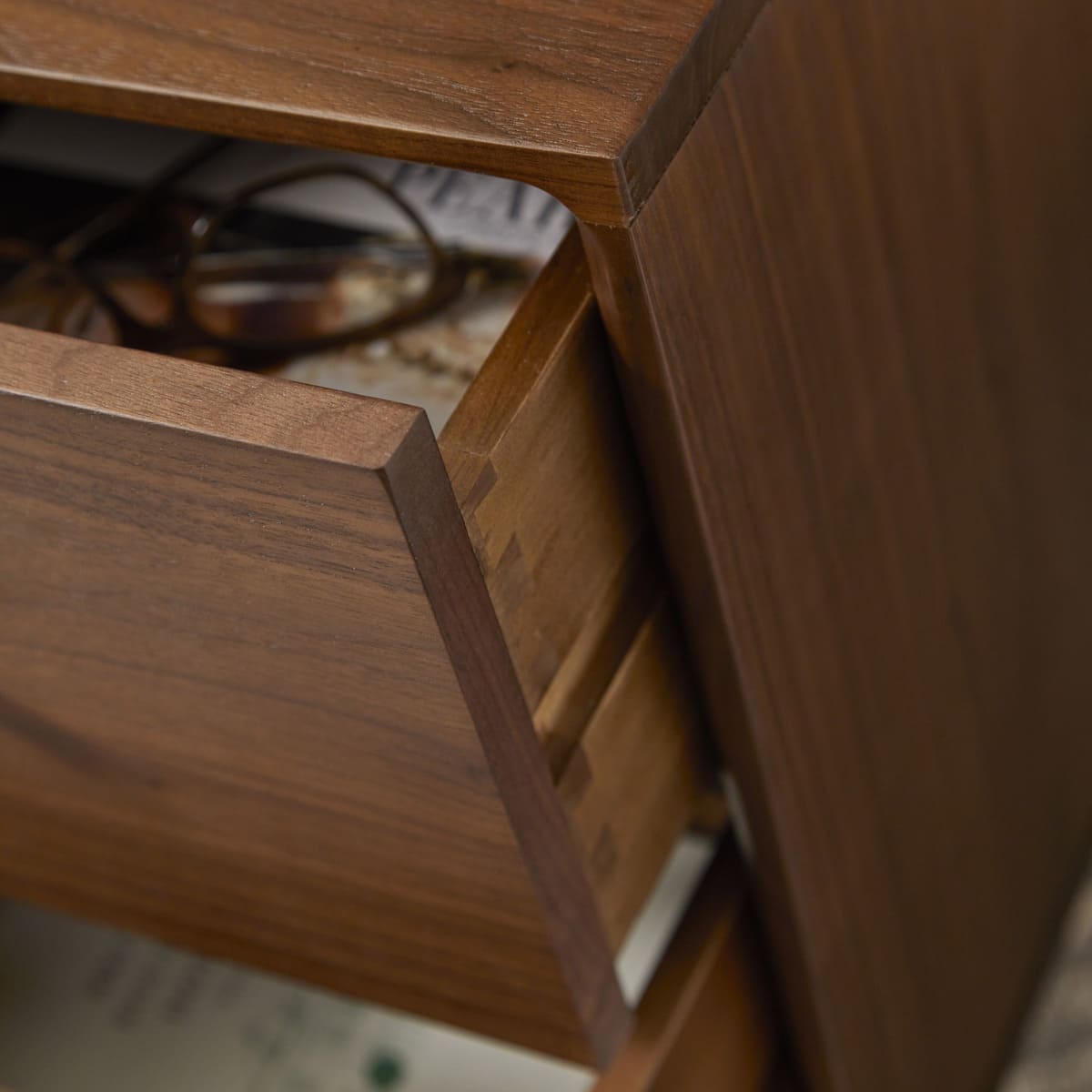 Fishe & Lilly Wright Narrow Walnut Bedside Table - White Bear Furnishings