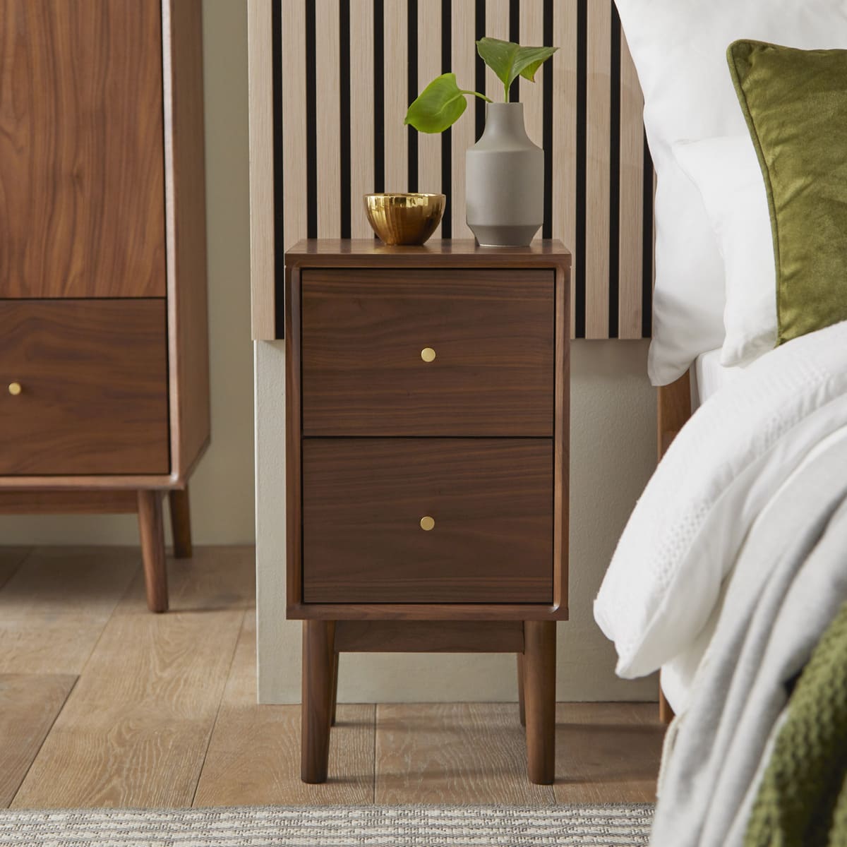 Fishe & Lilly Wright Narrow Walnut Bedside Table - White Bear Furnishings