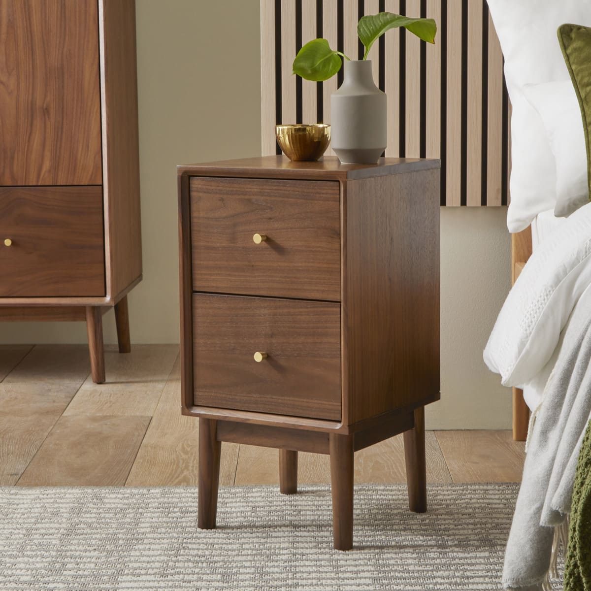 Fishe & Lilly Wright Narrow Walnut Bedside Table - White Bear Furnishings