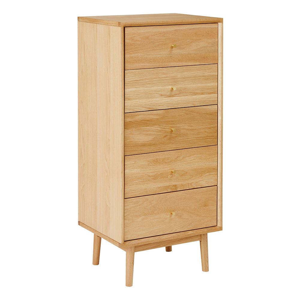 Fishe & Lilly Wright Oak Tallboy Chest of 5 Drawers