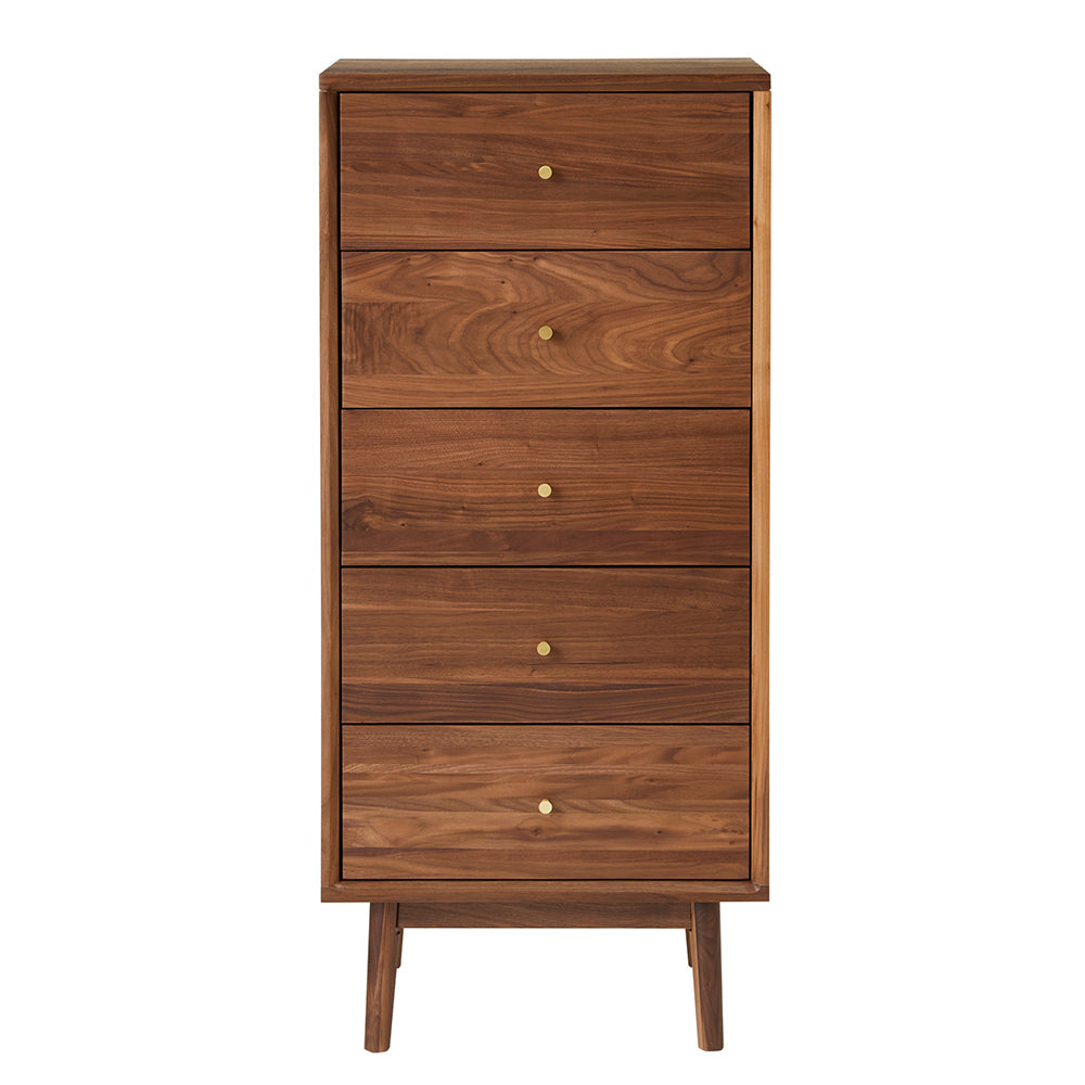 Fishe & Lilly Wright Walnut Tallboy Chest of 5 Drawers - White Bear Furnishings